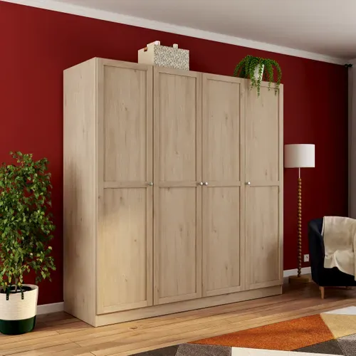 Armoire 4 portes L. 195 cm BILLUND imitation chêne vue d'ambiance 1