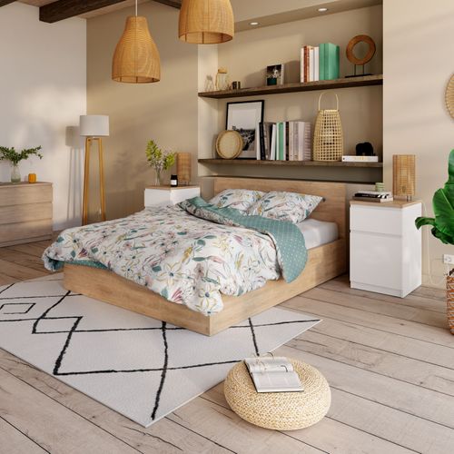 Chevet 1 tiroir 1 porte BEST blanc/ imitation chêne