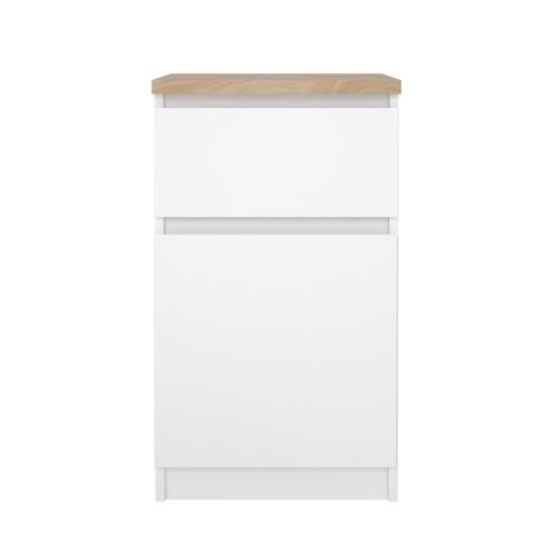Chevet 1 tiroir 1 porte BEST blanc/ imitation chêne