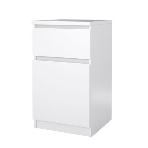 Chevet 1 tiroir 1 porte BEST blanc brillant vue de profil