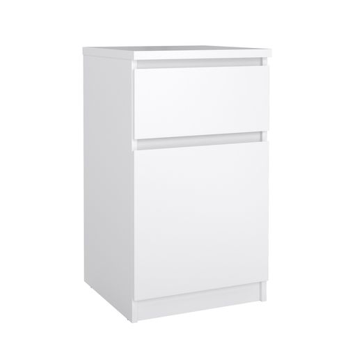 Chevet 1 tiroir 1 porte BEST blanc brillant vue 3/4