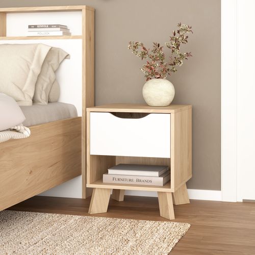 Chevet 1 tiroir 1 niche IKAST imitation chêne blanc