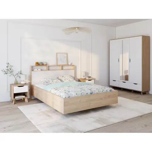 Chevet 1 tiroir 1 niche IKAST imitation chêne blanc