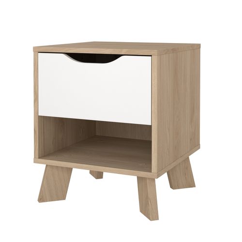 Chevet 1 tiroir 1 niche IKAST imitation chêne blanc