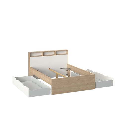 Lit 140x190 cm 2 tiroirs IKAST imitation chêne blanc