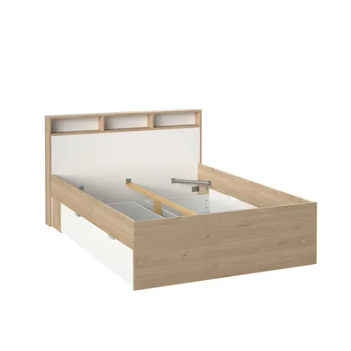 Lit 160x200 cm 2 tiroirs IKAST imitation chêne blanc