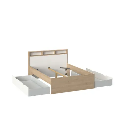 Lit 160x200 cm 2 tiroirs IKAST imitation chêne blanc