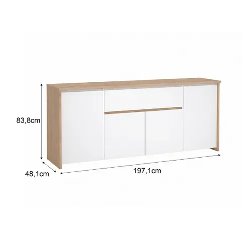 Buffet 4P/1T MOSS Blanc laqué/imitation chêne