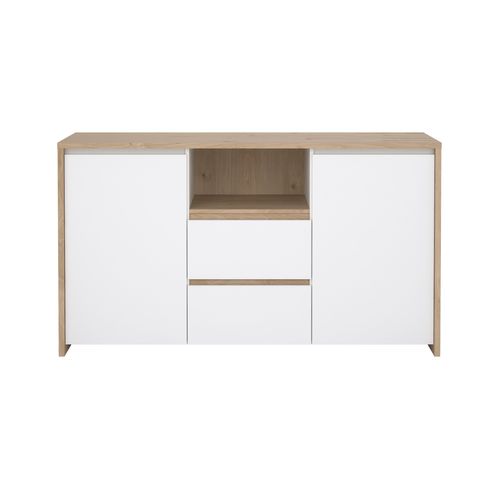 Buffet 2P/2T MOSS Blanc laqué / imitation chêne