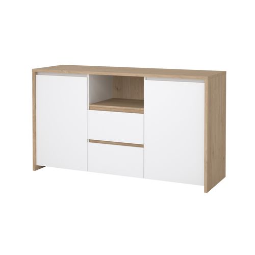 Buffet 2P/2T MOSS Blanc laqué / imitation chêne