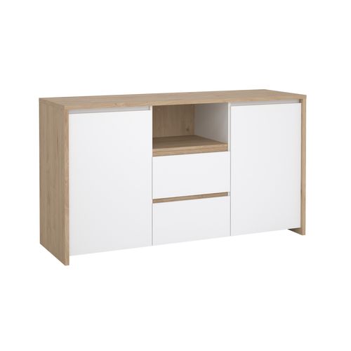 Buffet 2P/2T MOSS Blanc laqué / imitation chêne