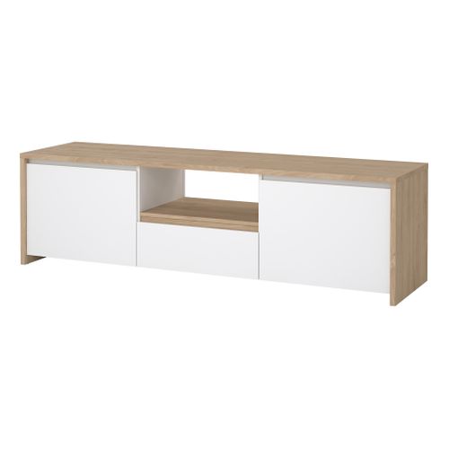 Meuble TV 2P/1T MOSS Blanc laqué/ Imitation chêne