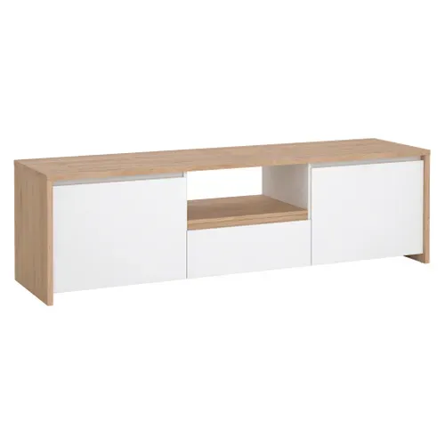 Meuble TV 2P/1T MOSS Blanc laqué/ Imitation chêne