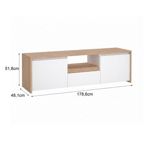 Meuble TV 2P/1T MOSS Blanc laqué/ Imitation chêne