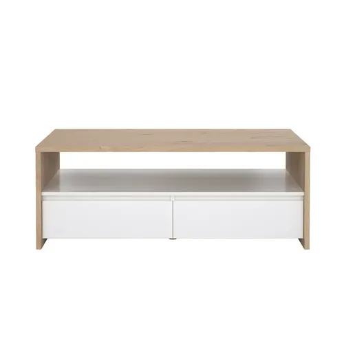 Table basse 2T MOSS Blanc laqué / Imitation chêne vue de face