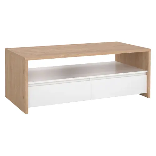 Table basse 2T MOSS Blanc laqué / Imitation chêne vue 3/4