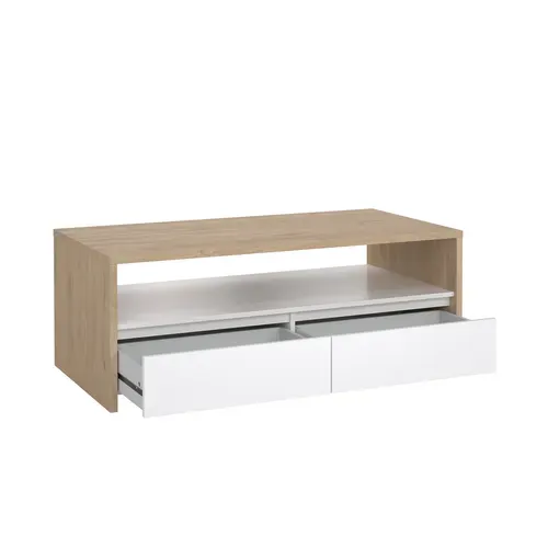 Table basse 2T MOSS Blanc laqué / Imitation chêne