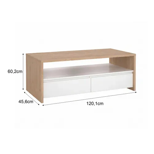 Table basse 2T MOSS Blanc laqué / Imitation chêne
