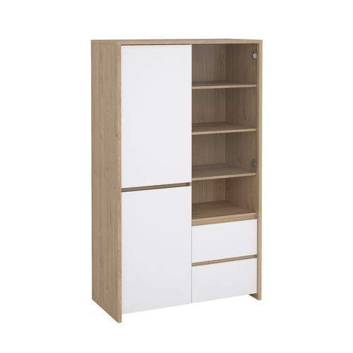 Vitrine 2 P/2 T MOSS Blanc laqué / Imitation chêne