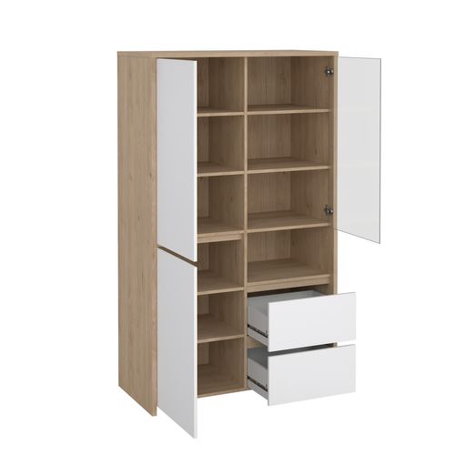 Vitrine 2 P/2 T MOSS Blanc laqué / Imitation chêne