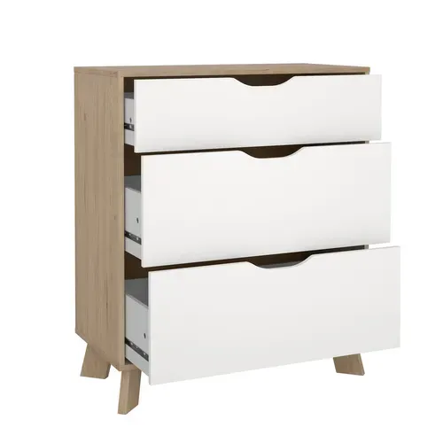 Commode 3 tiroirs IKAST imitation chêne L.78,7 cm