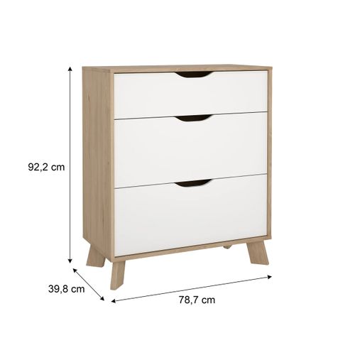 Commode 3 tiroirs IKAST imitation chêne L.78,7 cm