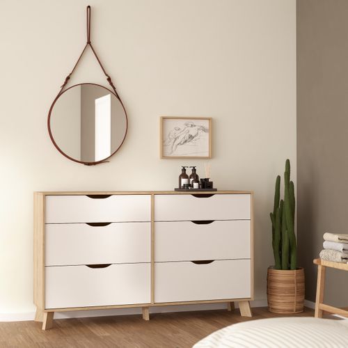 Commode 6 tiroirs IKAST imitation chêne L.155,7 cm