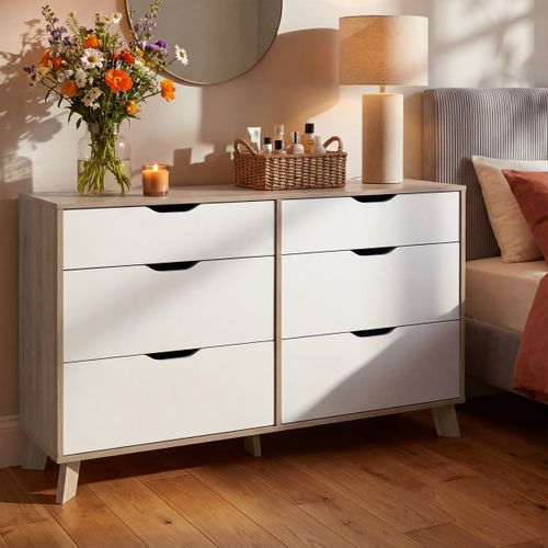 Commode 6 tiroirs IKAST imitation chêne L.155,7 cm