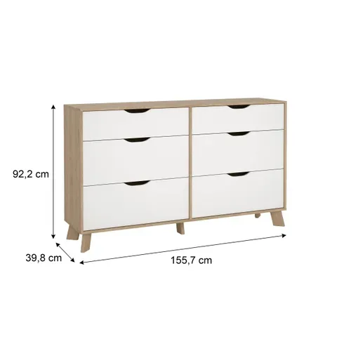Commode 6 tiroirs IKAST imitation chêne L.155,7 cm