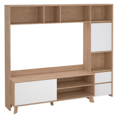 Living TV 2P/2T MOSS blanc laqué / imitation chêne