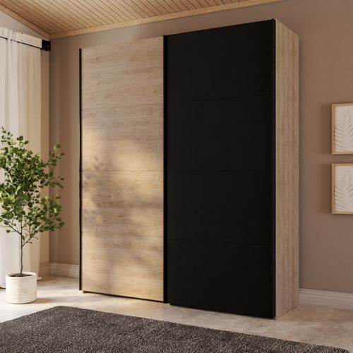 Armoire 2 portes coulissantes  ELEGANCE XL L.180 cm noir chêne