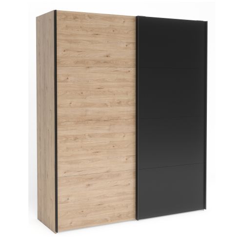 Armoire 2 portes coulissantes  ELEGANCE XL L.180 cm noir chêne