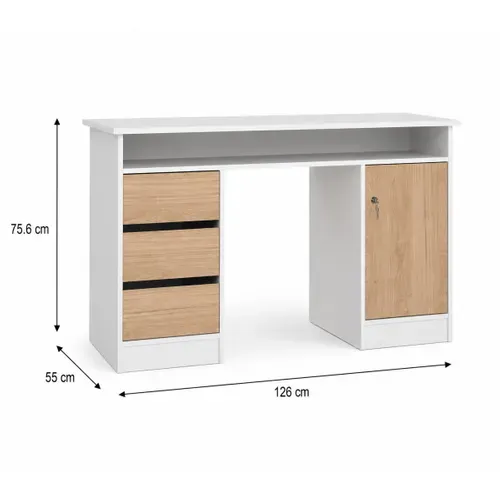 Bureau 3 tiroirs 1 porte CLASS blanc et imitation chêne