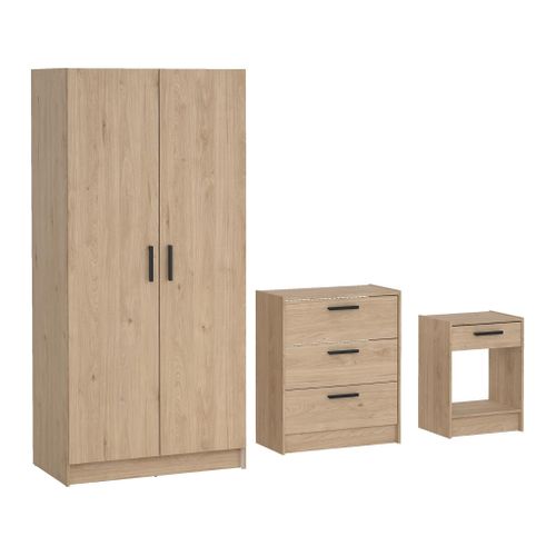 Lot Armoire Commode Chevet ESCAPE imitation chêne