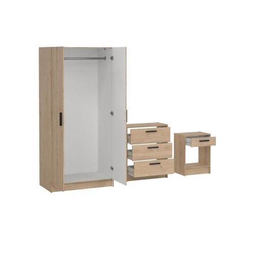 Lot Armoire Commode Chevet ESCAPE imitation chêne