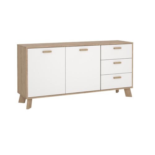 Buffet 2 Portes, 3 Tiroirs Décor Chêne Et Blanc L147,2 Cm