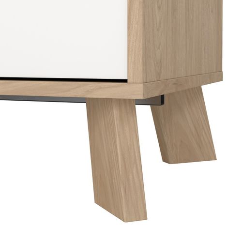 Buffet 2 Portes, 3 Tiroirs Décor Chêne Et Blanc L147,2 Cm