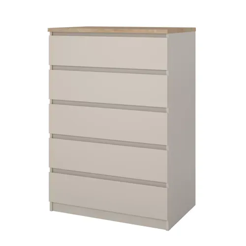Commode 5 tiroirs BEST Grège/chêne vue de profil