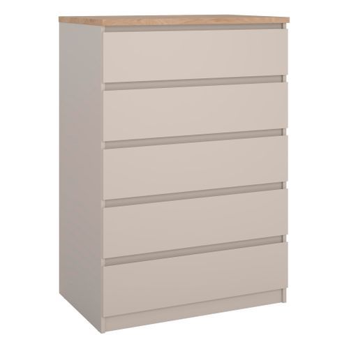 Commode 5 tiroirs BEST Grège/chêne vue 3/4