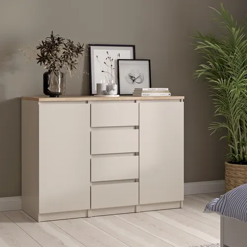 Rangement 2 portes / 4 tiroirs BEST Grège / chêne