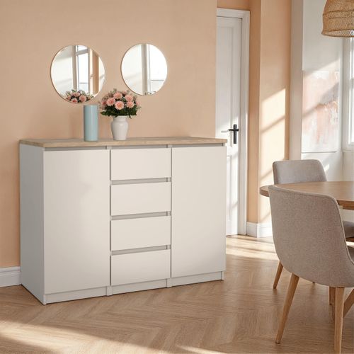 Rangement 2 portes / 4 tiroirs BEST Grège / chêne