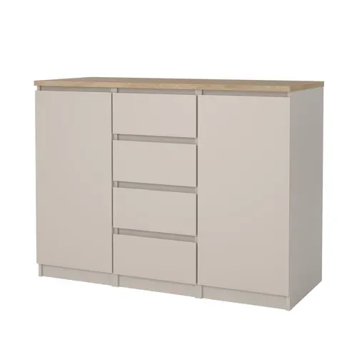 Rangement 2 portes / 4 tiroirs BEST Grège / chêne