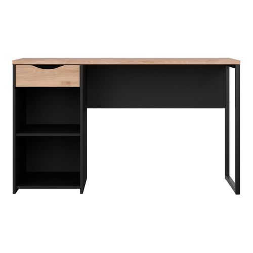 Bureau 1 tiroir et 2 niches ALKOR MINI Imitation chêne et noir vue de face