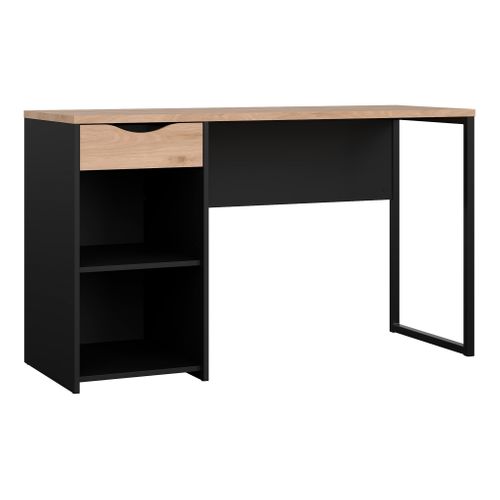 Bureau 1 tiroir et 2 niches ALKOR MINI Imitation chêne et noir vue 3/4
