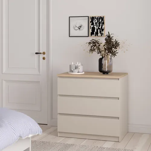 Commode 3 tiroirs BEST grège et imitation chêne vue d'ambiance 1