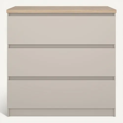 Commode 3 tiroirs BEST grège et imitation chêne vue de face