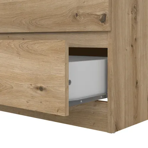 Commode 3 tiroirs MARA imitation chêne vue accessoires