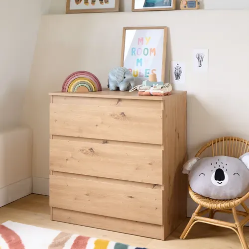 Commode 3 tiroirs MARA imitation chêne vue d'ambiance 1