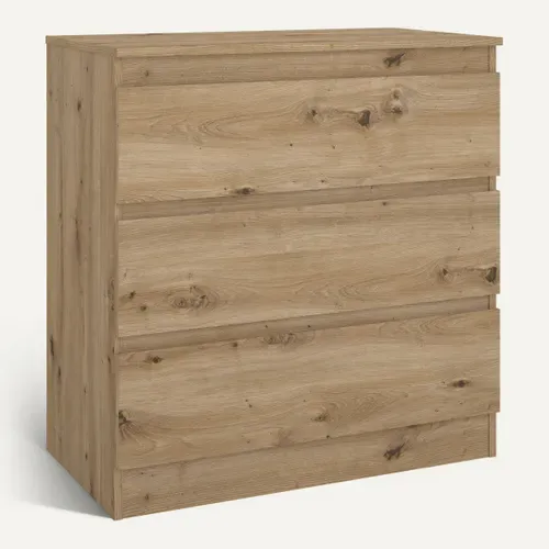 Commode 3 tiroirs MARA imitation chêne vue 3/4