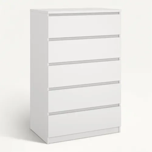 Commode 5 tiroirs BEST blanc mat vue 3/4